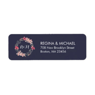 Blue Rustic Floral Wreater Monogram Address Label