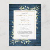Blue Rustic Foliage Celebration of Life Funeral Aankondigingskaart (Voorkant)