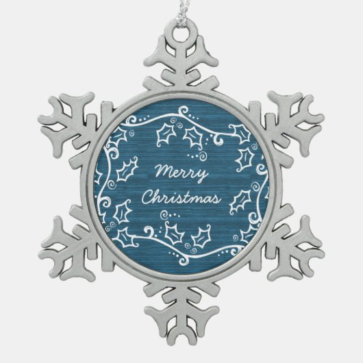 Blue Rustic Holly Snowflake Ornament (Voorkant)