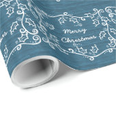 Blue Rustic Holly Wrapping Paper Cadeaupapier (Rol Hoek)
