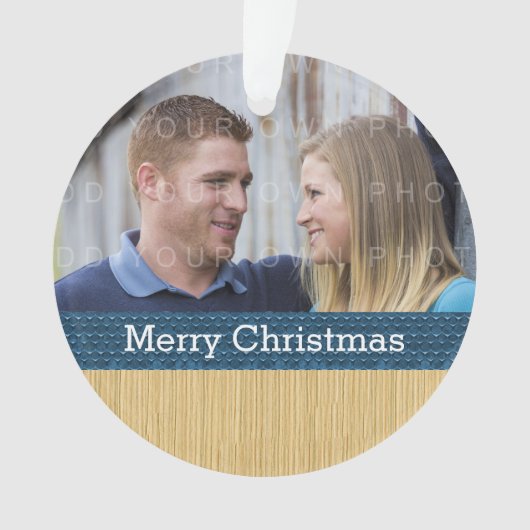 Blue Rustic kerstfoto Ornament (voorkant)