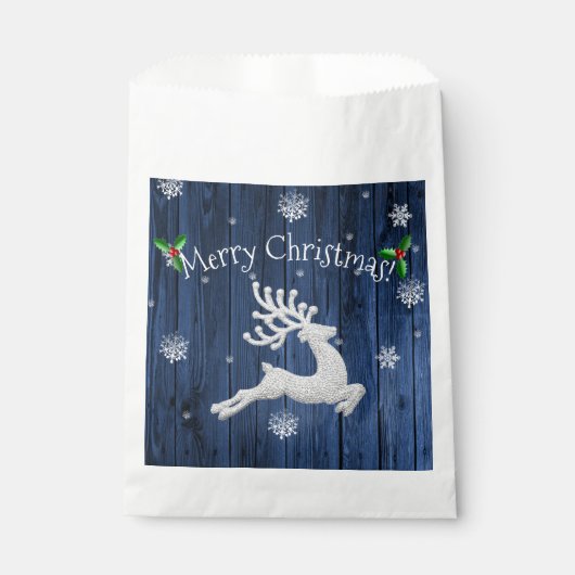 Blue Rustic kerstreindeer Favor Bags Bedankzakje (Voorkant)