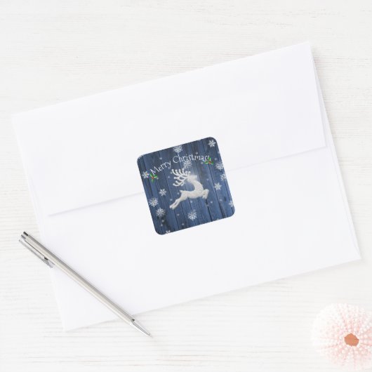 Blue Rustic-kerstrenrendierSticker Vierkante Sticker (Envelop)