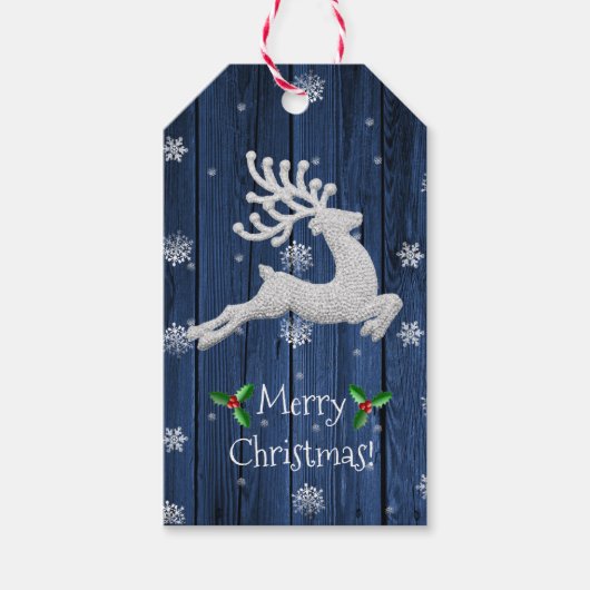 Blue Rustic-kerstrenrenrendiercadeau-Label Cadeaulabel (Voorkant)