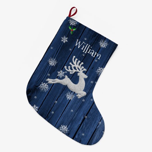 Blue Rustic-kerstrenrenrendieren stoppen Grote Kerstsok (Voorkant (Hangend))