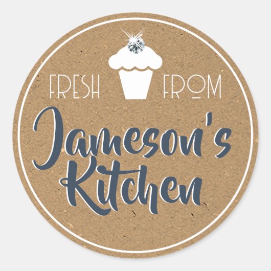 Blue Rustic Kraft Paper Rhinestone Cupcake Label (Voorkant)