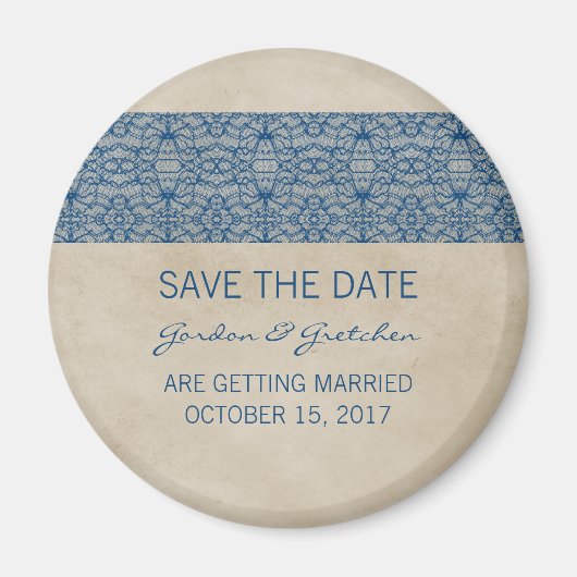 Blue Rustic Lace Save the Date Magnet (Voorkant)