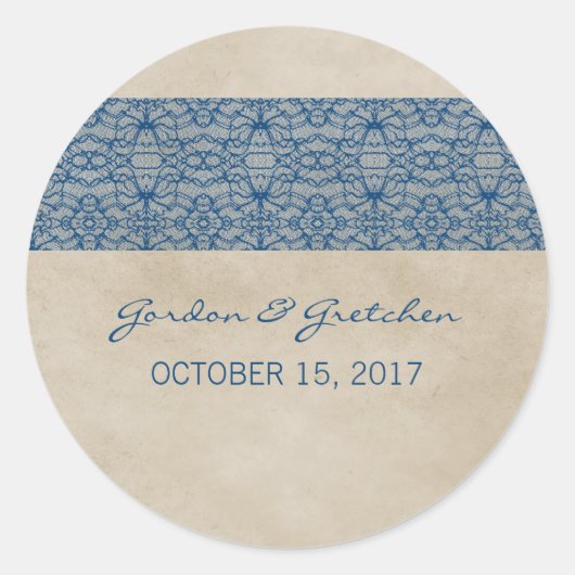 Blue Rustic Lace Wedding Stickers (Voorkant)
