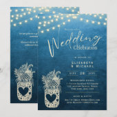 Blue Rustic Mason Jar Wedding DIGITAL Print Kaart (Voorkant / Achterkant)