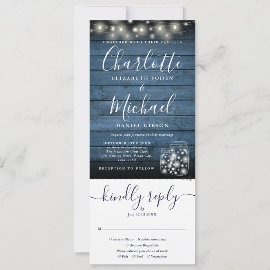 Blue Rustic Mason Jars lichten allemaal in één bru Kaart (Voorkant)