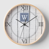 Blue Rustic Monogram Clock (Voorkant)