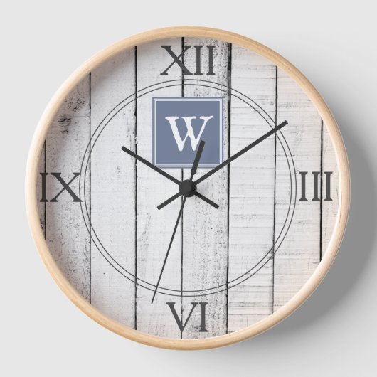 Blue Rustic Monogram Clock (Voorkant)