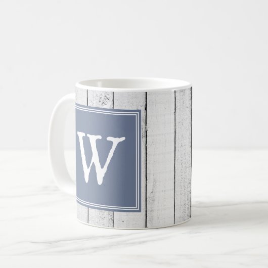 Blue Rustic Monogram Mok (Voorkant links)