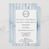 Blue Rustic Monogram repetitief diner uitnodiging (Voorkant / Achterkant)