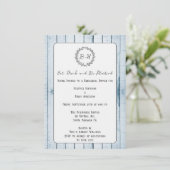 Blue Rustic Monogram repetitief diner uitnodiging (Staand voorkant)