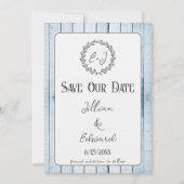 Blue Rustic Monogram sparen de datum aankondiging (Voorkant)