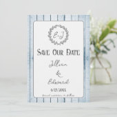 Blue Rustic Monogram sparen de datum aankondiging (Staand voorkant)