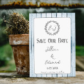 Blue Rustic Monogram sparen de datum aankondiging