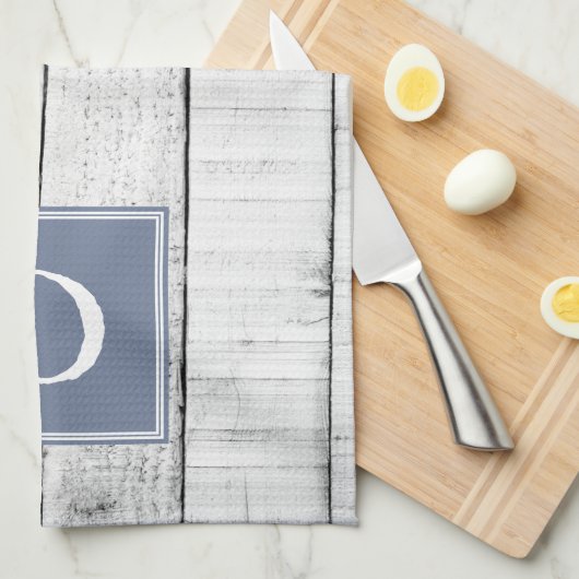Blue Rustic Monogram Towel Theedoek (Quarter Fold)