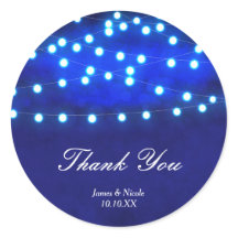 Blue Rustic Night String Lights Wedding Sticker