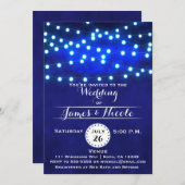 Blue Rustic Night String Lights Wedding Uitnodigin Kaart (Voorkant / Achterkant)
