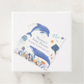 Blue Rustic Ocean Dolphin Whale Boy Baby shower Bedankjes Labels (In situ)
