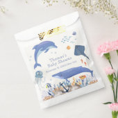 Blue Rustic Ocean Dolphin Whale Boy Baby shower Bedankzakje (Gezegeld)