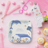 Blue Rustic Ocean Dolphin Whale Boy Baby shower Papieren Bordje (Feest)