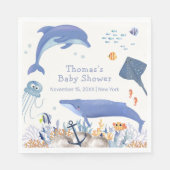 Blue Rustic Ocean Dolphin Whale Boy Baby shower Servet (Voorkant)