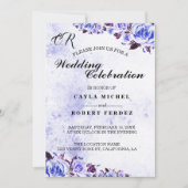 Blue Rustic Paars Roos Wedding Invitation Kaart (Voorkant)