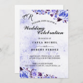 Blue Rustic Paars Roos Wedding Invitation Kaart (Voorkant / Achterkant)