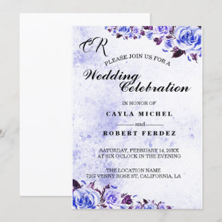 Blue Rustic Paars Roos Wedding Invitation Kaart