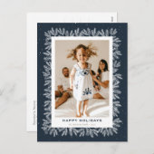 Blue Rustic Pine Snow Photo Happy Holiday Briefkaa Feestdagenkaart (Voorkant / Achterkant)