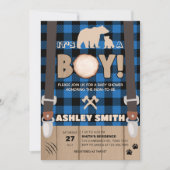 Blue Rustic Plaid Lumberjack Baby shower Kaart (Voorkant)