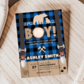 Blue Rustic Plaid Lumberjack Baby shower Kaart