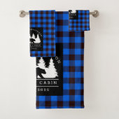 Blue Rustic Pset Beren Bossen Family Cabin Bad Handdoek (Insitu)
