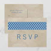 Blue Rustic Quatrefoil RSVP Briefkaart (Voorkant / Achterkant)
