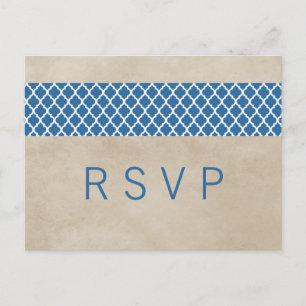 Blue Rustic Quatrefoil RSVP Briefkaart