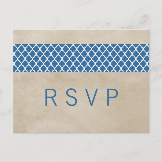 Blue Rustic Quatrefoil RSVP Briefkaart (Voorkant)