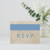 Blue Rustic Quatrefoil RSVP Briefkaart (Staand voorkant)