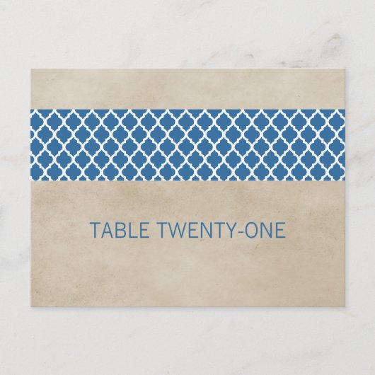 Blue Rustic Quatrefoil Table Number Briefkaart (Voorkant)