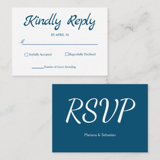 Blue Rustic RSVP Card Elegant Simple RSVP-kaart Notitiekaartje (Voorkant / Achterkant)