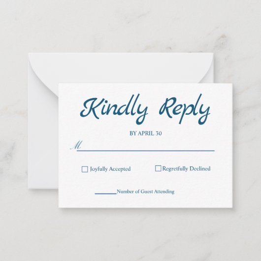 Blue Rustic RSVP Card Elegant Simple RSVP-kaart Notitiekaartje (Voorkant)