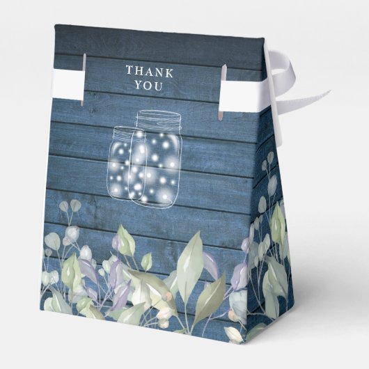 Blue Rustic String Lights Greenery Foliage Wedding Bedankdoosjes (Achterkant)