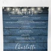 Blue Rustic String Lights Mason Jars Photo Wedding Drieluik Uitnodiging (Binnenzijde eerst)