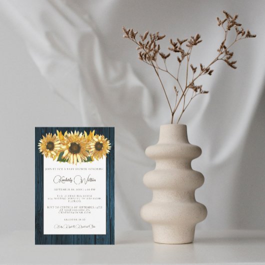 Blue Rustic Sunflower Baby shower Invitation Kaart
