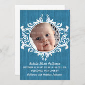 Blue Rustic Swirls Baby kondiging Aankondiging (Voorkant / Achterkant)