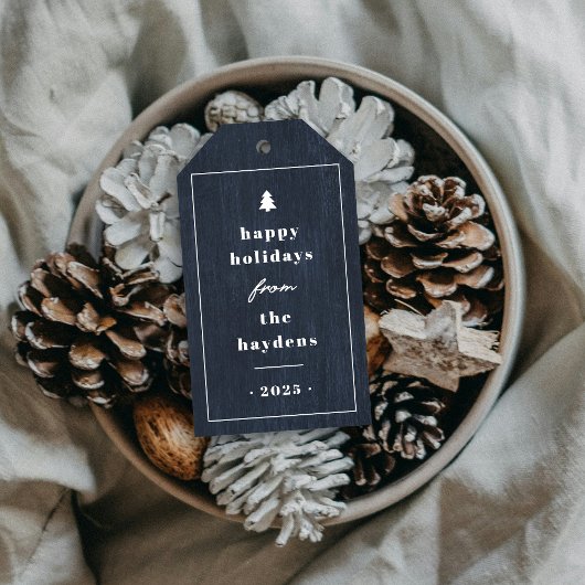 Blue Rustic Tree Woodgrain Christmas Gift Tag Cadeaulabel