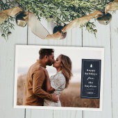 Blue Rustic Tree Woodgrain Christmas Photo Card Kaart