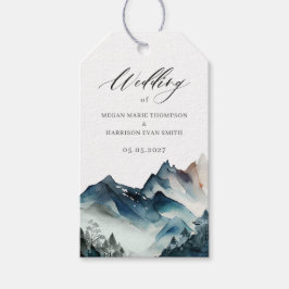 Blue rustic Waterverf Mountain Dank je huwelijk Cadeaulabel